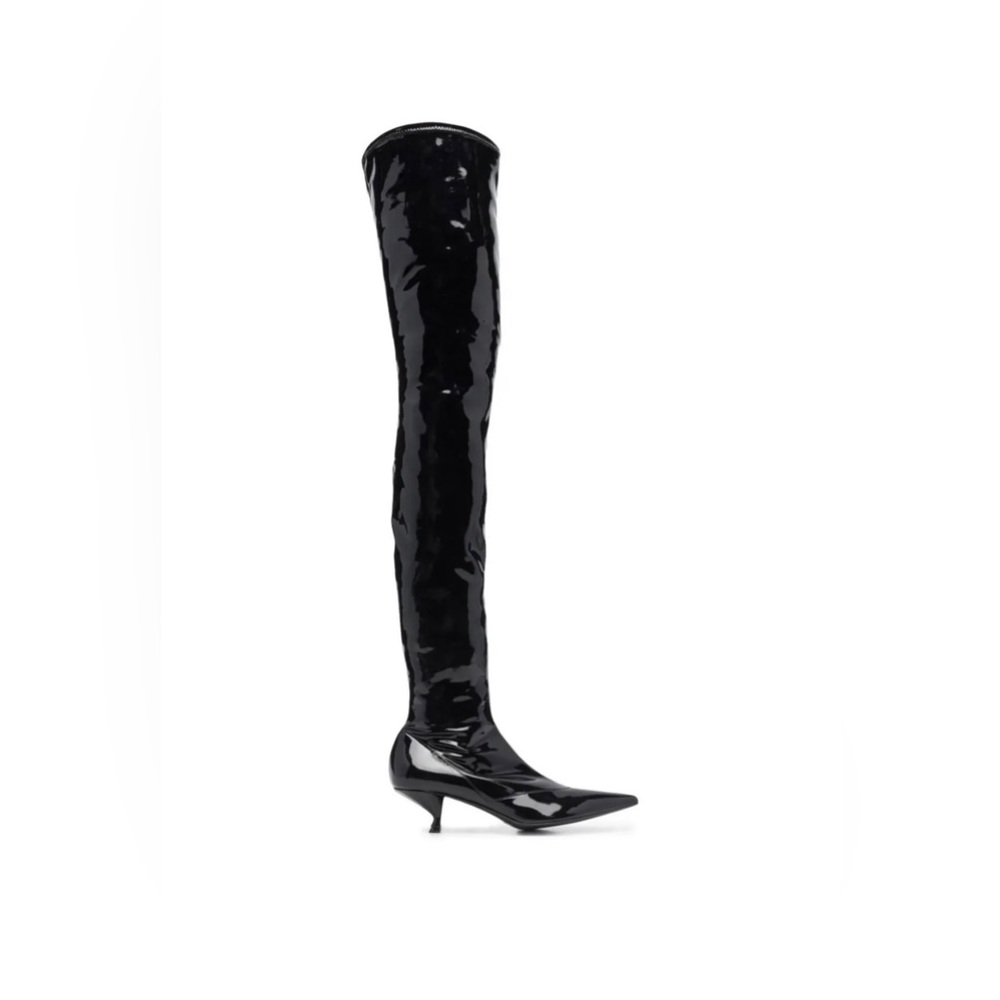 Sergio Rossi Halima pointed boots Over The Knee Black Paten Leather 37.5 NWB